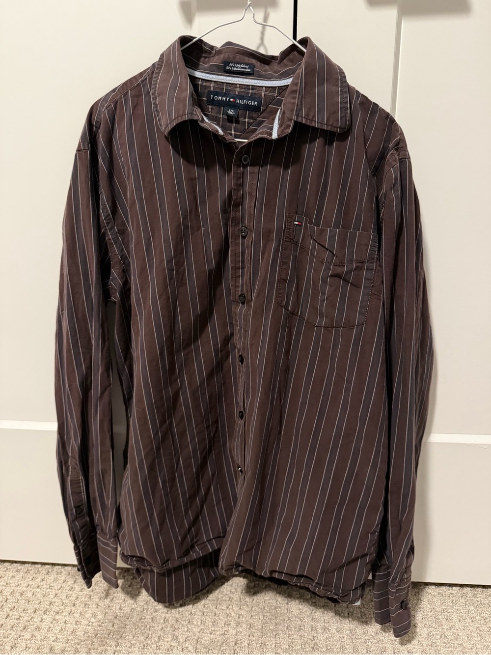 Tommy Hilfiger Men’s Brown Pinstripe Button-Down Shirt